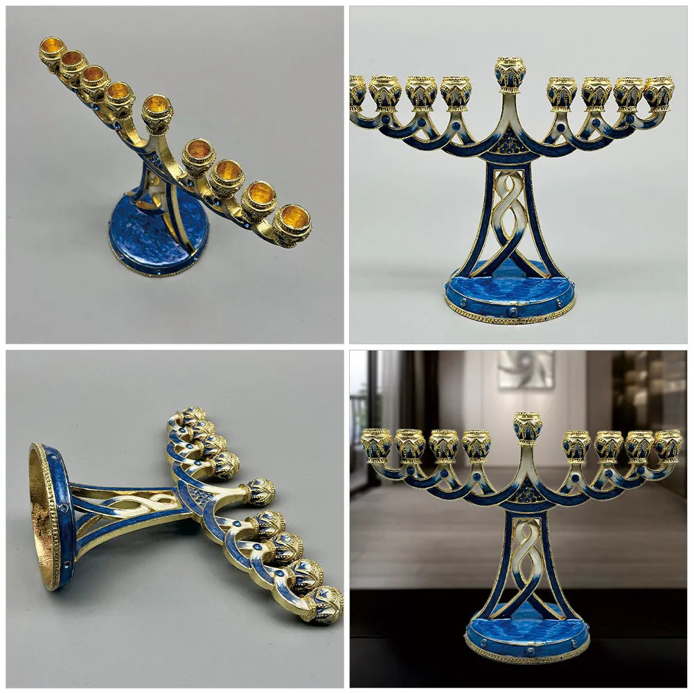 חנוכיית מתכת וינטג׳ לשולחן – 9 קנים