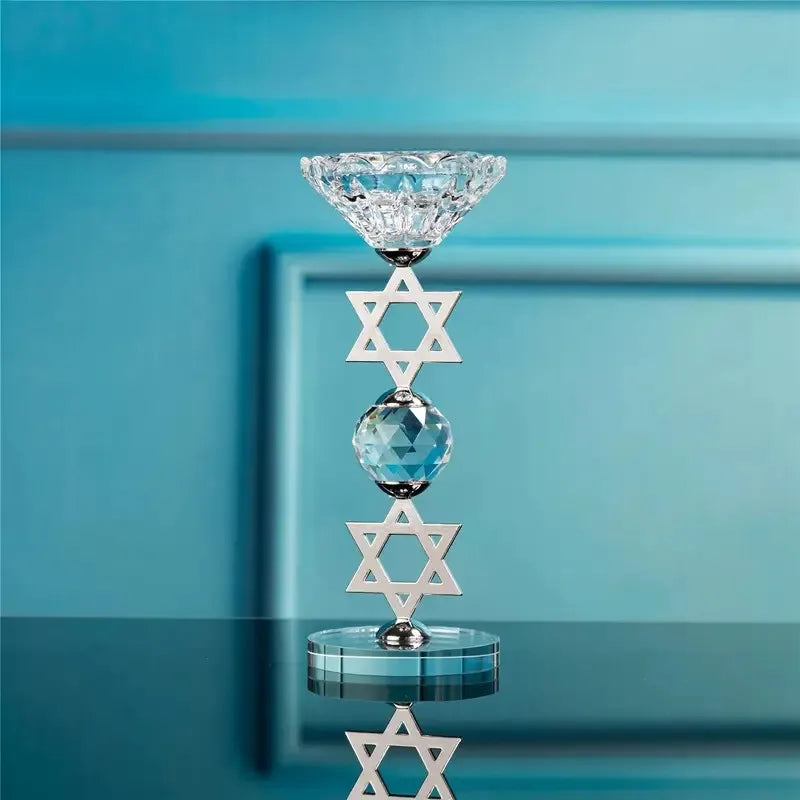 מעמד קריסטל למנורת נרות בצורת משושה גיאומטריה מקודשת למדיטציה יוגה ריפוי קישוט כישוף