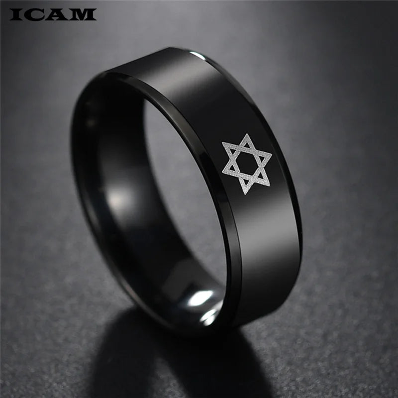 טבעת מגן דוד שחורה לגברים מנירוסטה