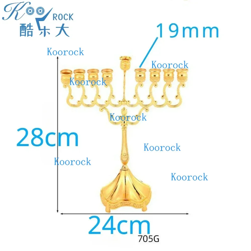 פמוט מסגסוגת, חנוכייה 9 קנים, מנורת חנוכה, קישוט שולחני אלגנטי בעבודת יד, פמוט למנורת שמן זית