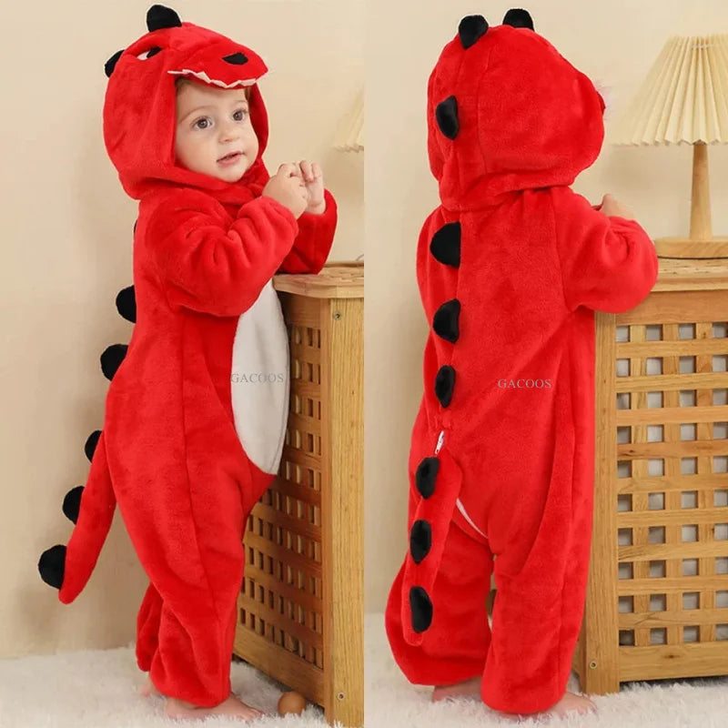 תחפושת קיגורומי דינוזאור לתינוקות ופעוטות, סרבל פלנל עם קפוצ'ון, פיג'מת אוברול לליל כל הקדושים, לבנים ובנות, גילאי 0-4 שנים