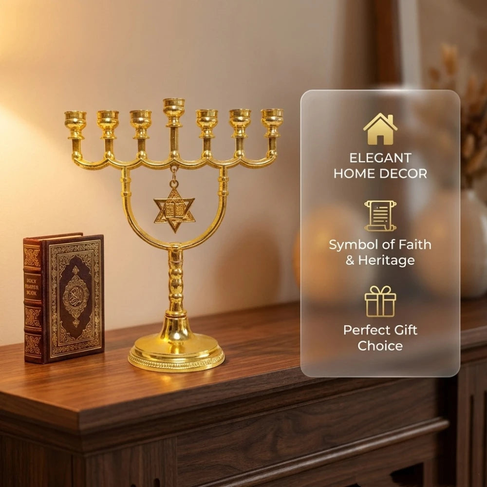 1 יחידה מנורת 7 קנים יהודית מזהב מסגסוגת אבץ פמוט עם מגן דוד מחזיק נרות דתי לחנוכה עיצוב הבית