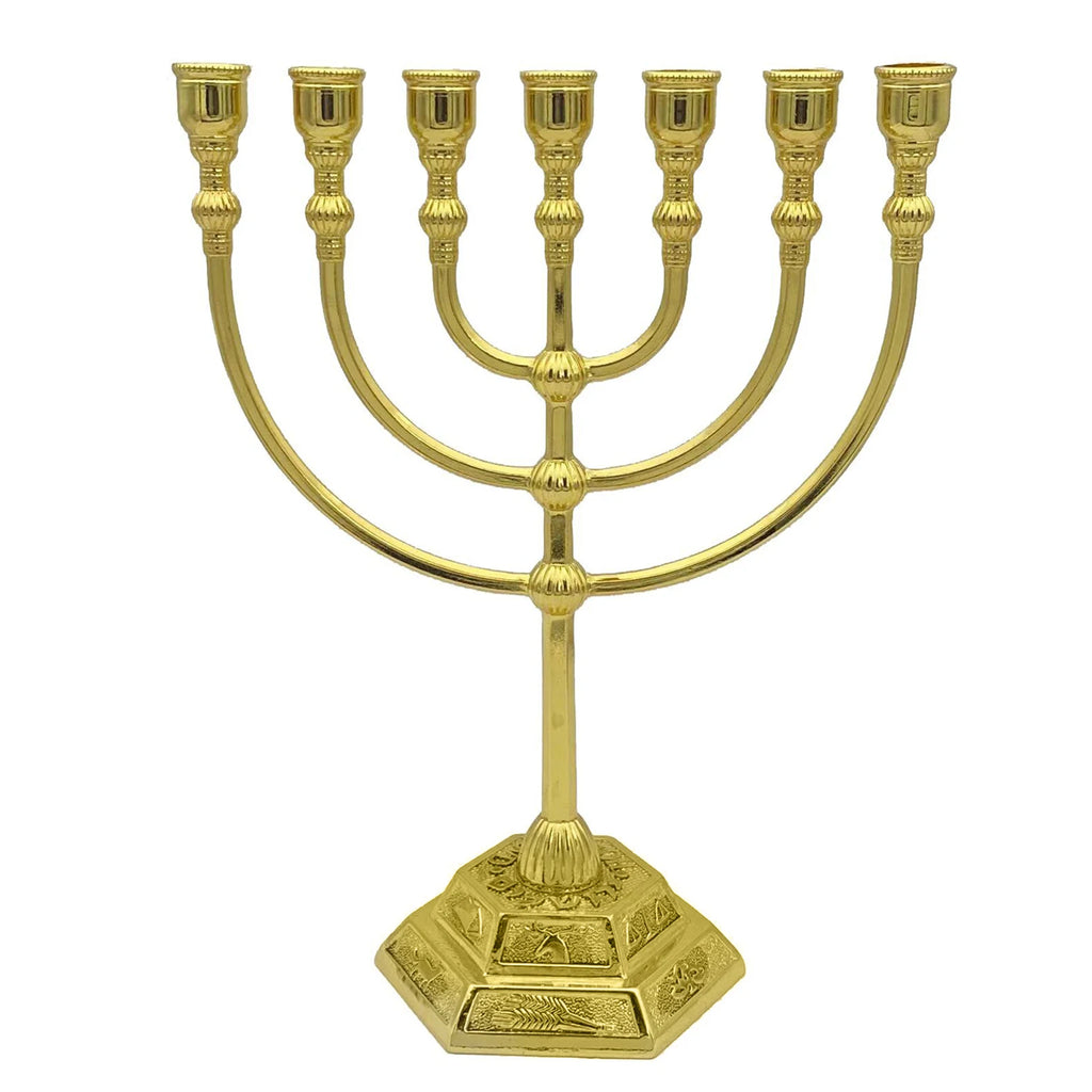 פמוט מנורת 7 קנים בית המקדש ירושלים 12 שבטי ישראל מנורה 17/13 ס"מ גובה פמוט חנוכה עתיק