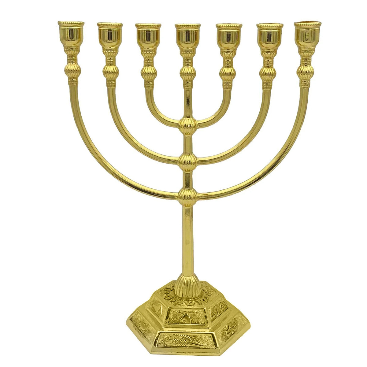 פמוט מנורת 7 קנים בית המקדש ירושלים 12 שבטי ישראל מנורה 17/13 ס"מ גובה פמוט חנוכה עתיק