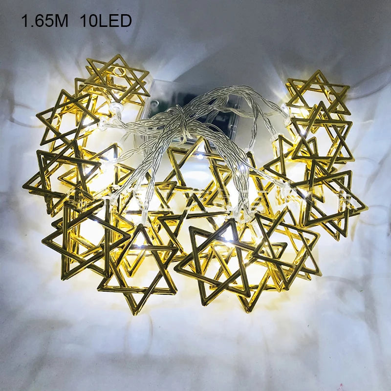שרשרת 10 נורות לד בצורת מגן דוד לחנוכה