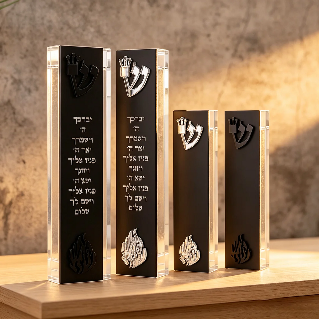 מארז מזוזה מותאם אישית אקריליק חיתוך תלת מימד מזוזה עם ש' ברכת כהנים שם עברי מותאם אישית עיצוב הבית מתנת יודאיקה