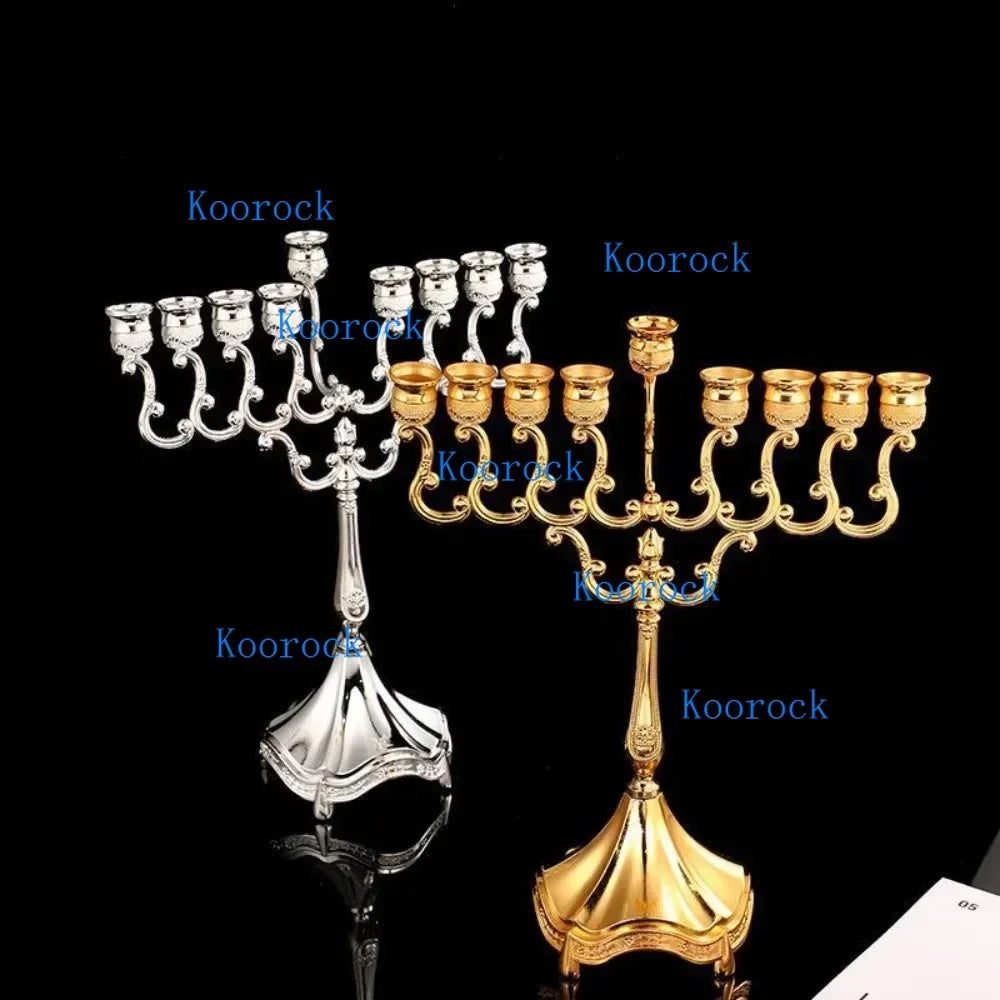 פמוט מסגסוגת, חנוכייה 9 קנים, מנורת חנוכה, קישוט שולחני אלגנטי בעבודת יד, פמוט למנורת שמן זית