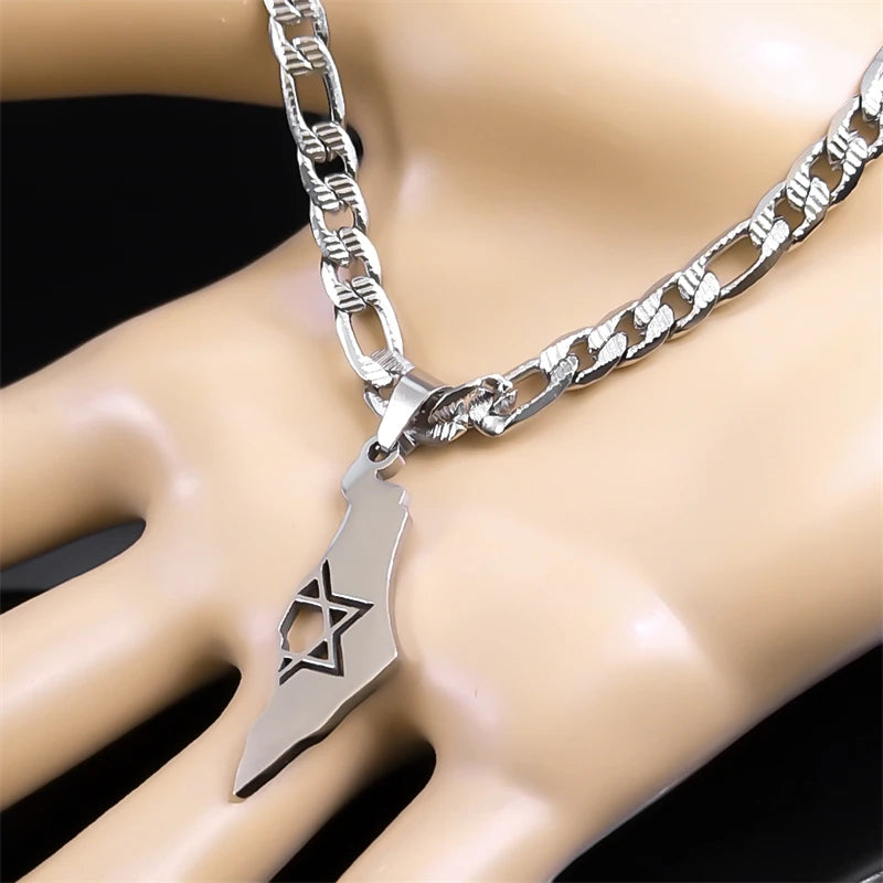 שרשרת מפת ישראל ומגן דוד מנירוסטה – 3 דגמים