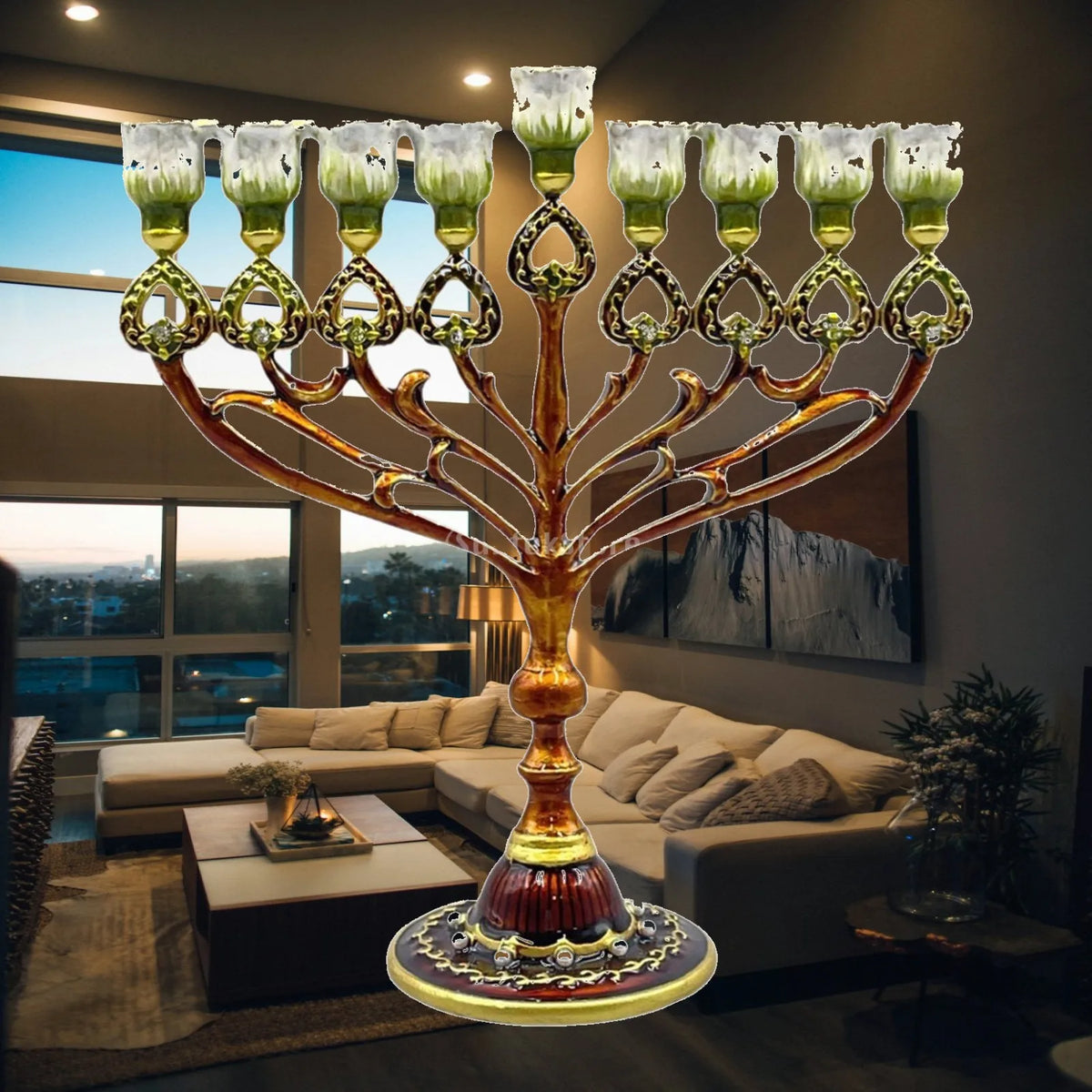 חנוכיית לב אלגנטית ממתכת – 9 קנים