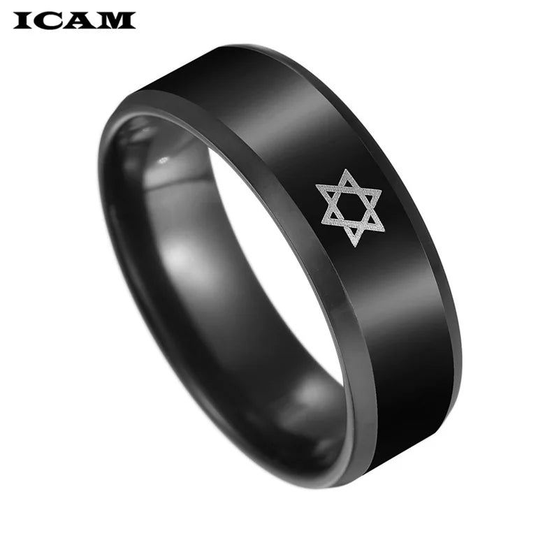 טבעת מגן דוד שחורה לגברים מנירוסטה