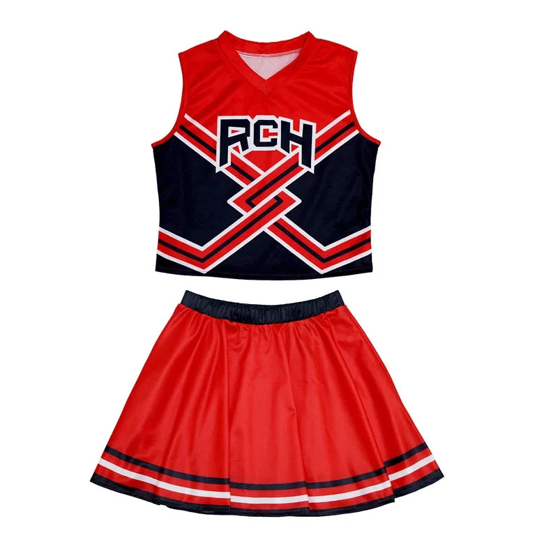 תחפושת מעודדת של "Bring It On" לנשים, כוללת חולצה מודפסת וחצאית, מדים של מעודדות למסיבת תחפושות או לליל כל הקדושים