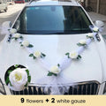 ורד משי לבן עם סרט לקישוט רכב חתונה