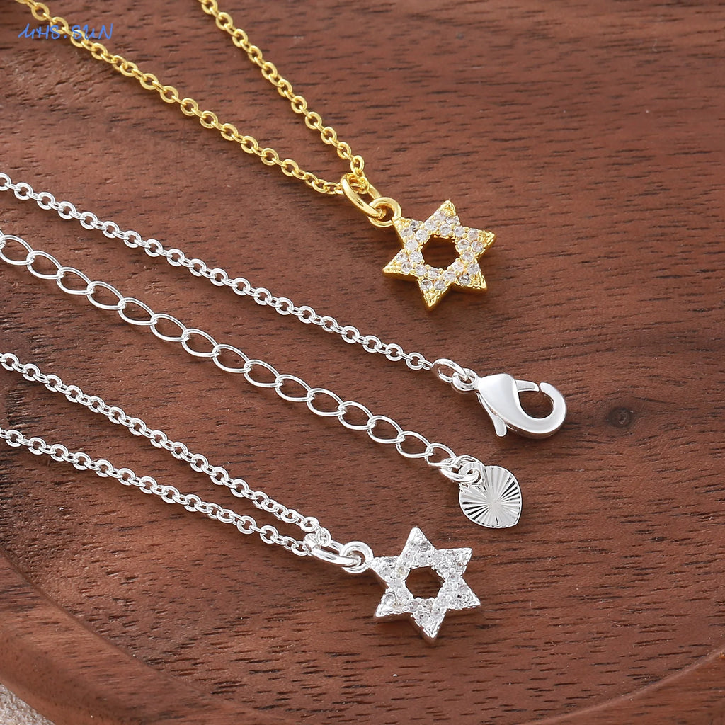שרשרת מגן דוד משובצת זירקון בציפוי זהב