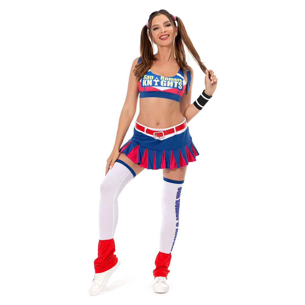 תחפושת קוספליי ג'ולייט סטארלינג מ-Lollipop Chainsaw לנשים ובנות, תלבושת מעודדת, חצאית, בגדי מסיבת ליל כל הקדושים וקרנבל
