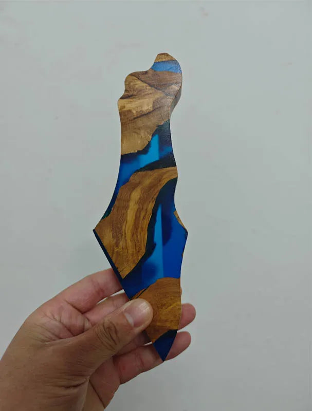 מארז מזוזה מעץ ושרף עם סמל שי"ן בעברית, מארז מזוזה בעבודת יד לקישוט דלת, מזוזה לחגיגה יהודית דתית