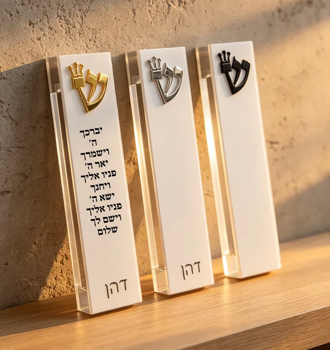 מארז מזוזה מותאם אישית אקריליק חיתוך תלת מימד מזוזה עם ש' ברכת כהנים שם עברי מותאם אישית עיצוב הבית מתנת יודאיקה