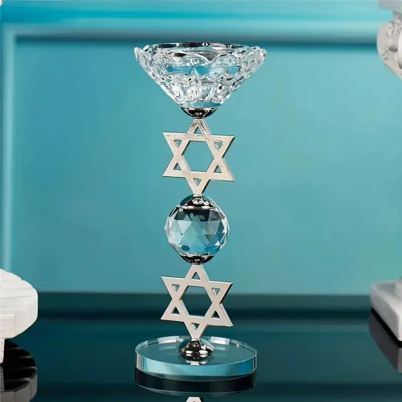 מעמד קריסטל למנורת נרות בצורת משושה גיאומטריה מקודשת למדיטציה יוגה ריפוי קישוט כישוף