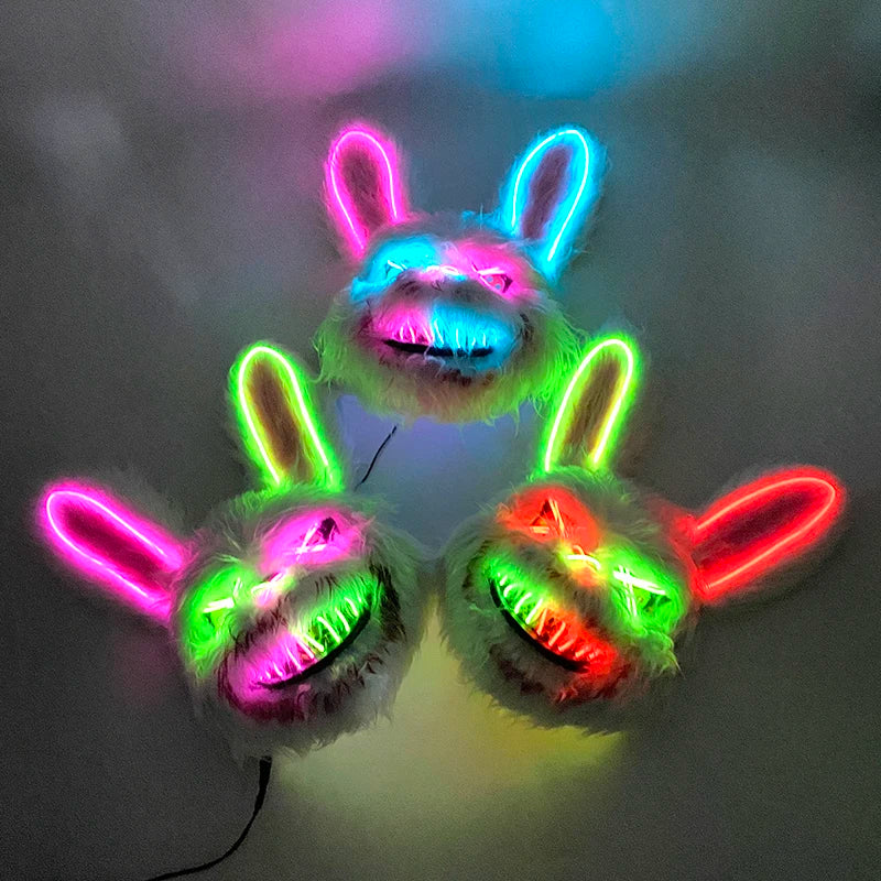 מסכת ארנב/דוב פרוותית ומפחידה עם תאורת LED, מציאותית בסגנון אימה לפורים או מסיבות תחפושות למבוגרים