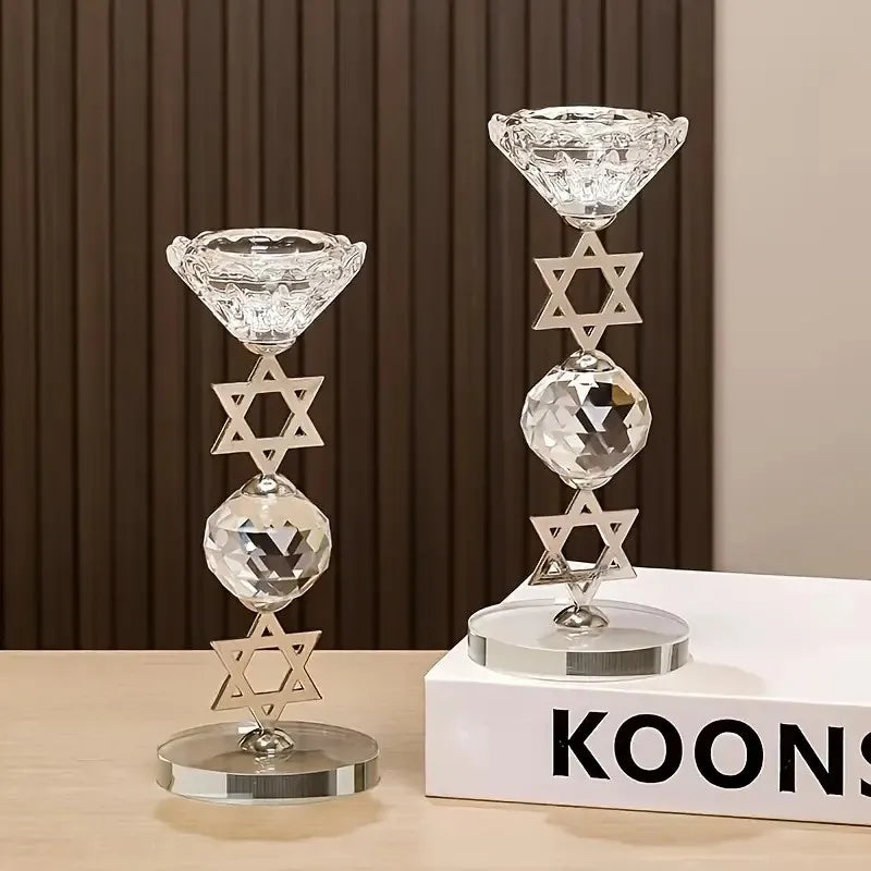 מעמד קריסטל למנורת נרות בצורת משושה גיאומטריה מקודשת למדיטציה יוגה ריפוי קישוט כישוף