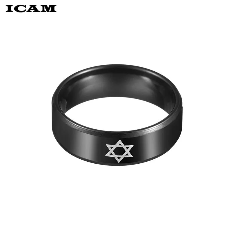 טבעת מגן דוד שחורה לגברים מנירוסטה