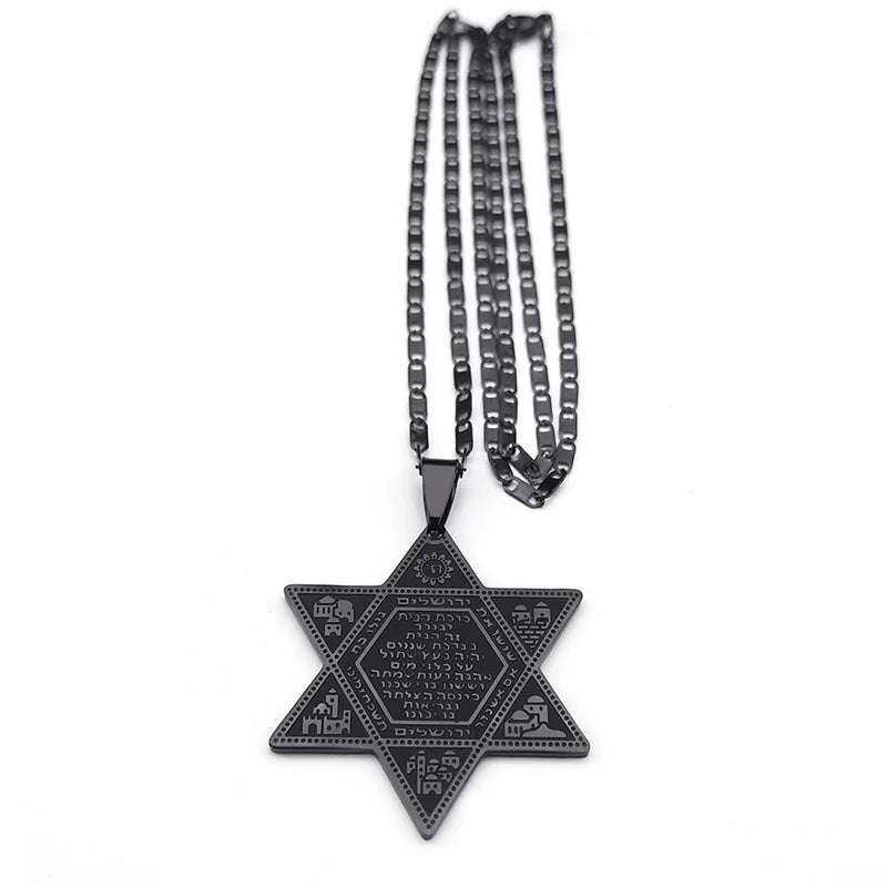 שרשרת מגן דוד עם ירושלים וחי מנירוסטה