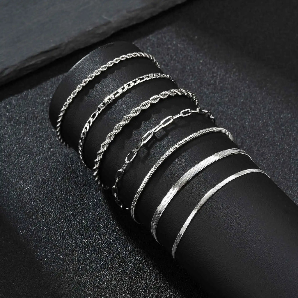 זוג צמידי שרשרת קלועה לגברים מנירוסטה